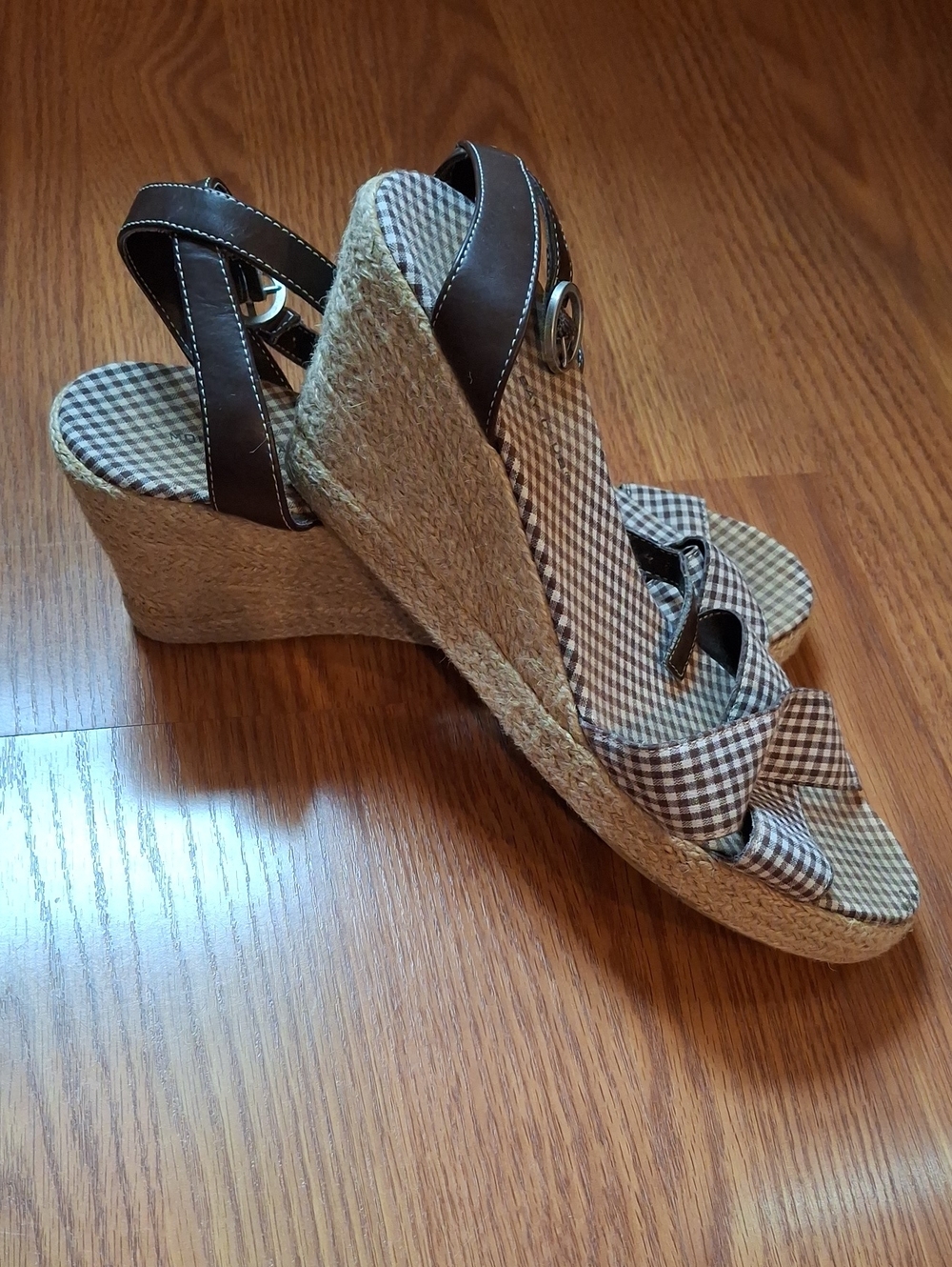 Montego Bay Club Brown Plaid Espadrille Wedge Sandals